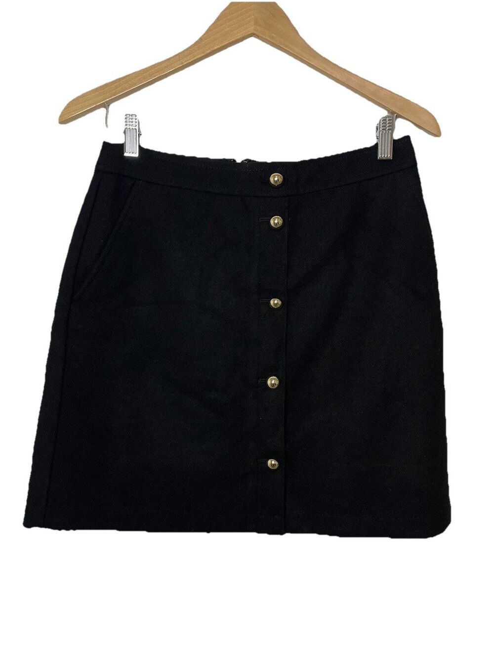 Ann Taylor Loft Mini Skirt Women's 4 Black Wool Blend Gold Buttons Pockets NWT